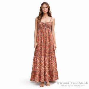 Band of the Free Dusty Coral Floral Boho Maxi Dress Free People Style M